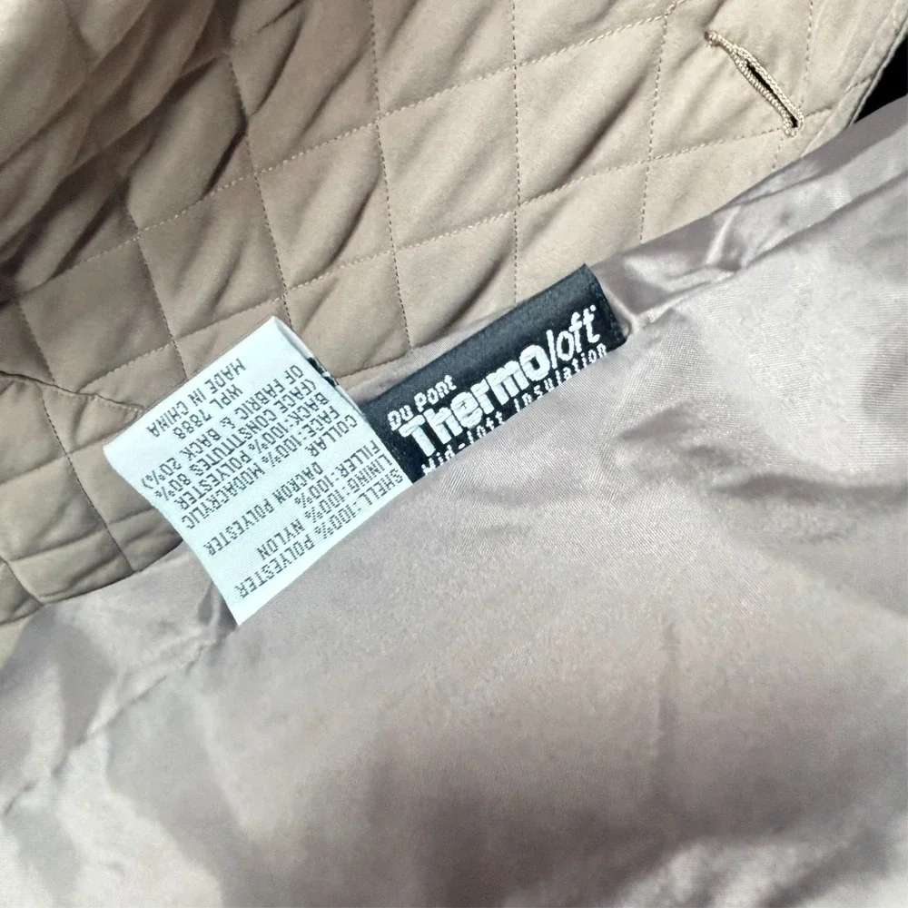 Evan‎ Picone Chore Coat Barn Jacket Quilted Fur Collar Black Beige Womens Sz S - Picture 7 of 7